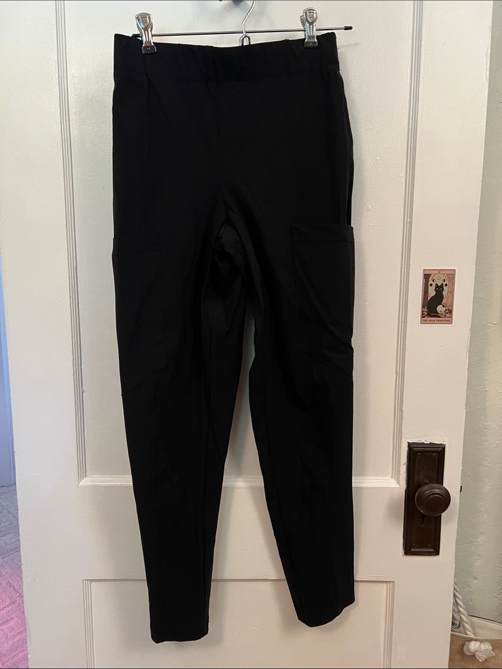 Ruti Black Cargo Pants with Elastic Waist and Slim Taper